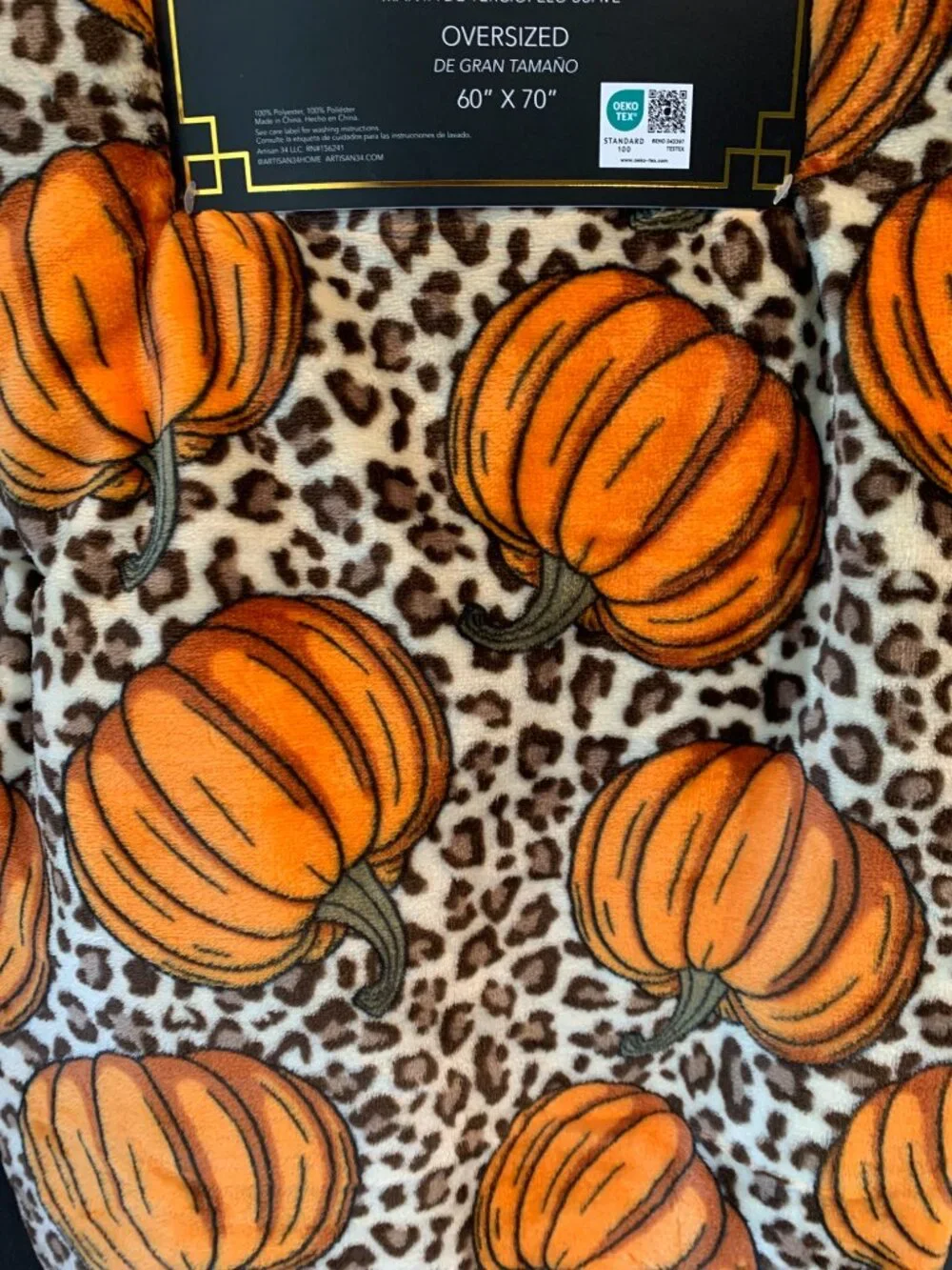 Leopard Pumpkin Velvet Plush Throw Oversized NWT